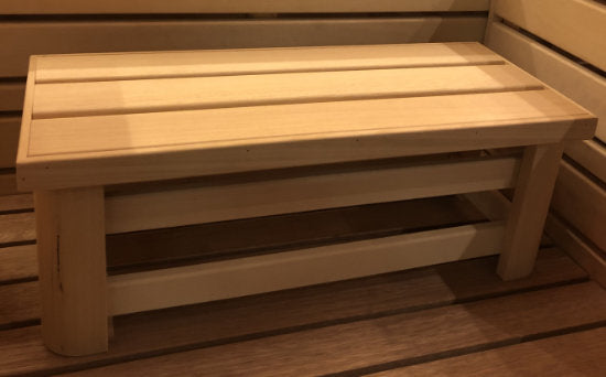 Handgemaakt laag en breed saunakrukje van Abachi hout-Finesse Wellness BV