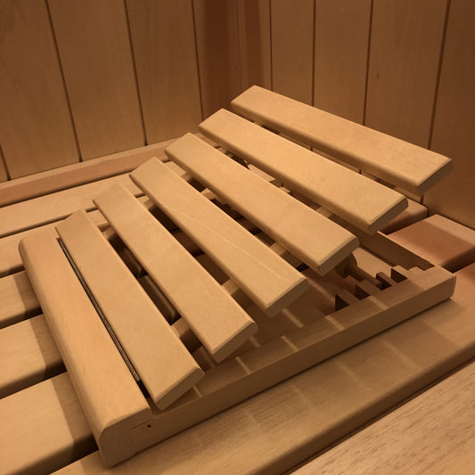 Luxe, in hoogte verstelbare saunahoofdsteun van Abachi hout-Finesse Wellness BV