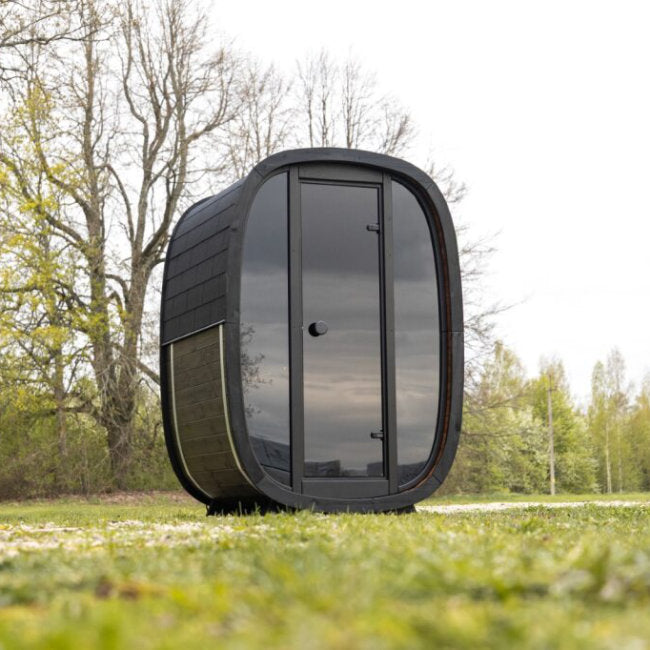 Dice Booth Buitensauna – Compact Design met Full Glass Front - Finesse Wellness BV